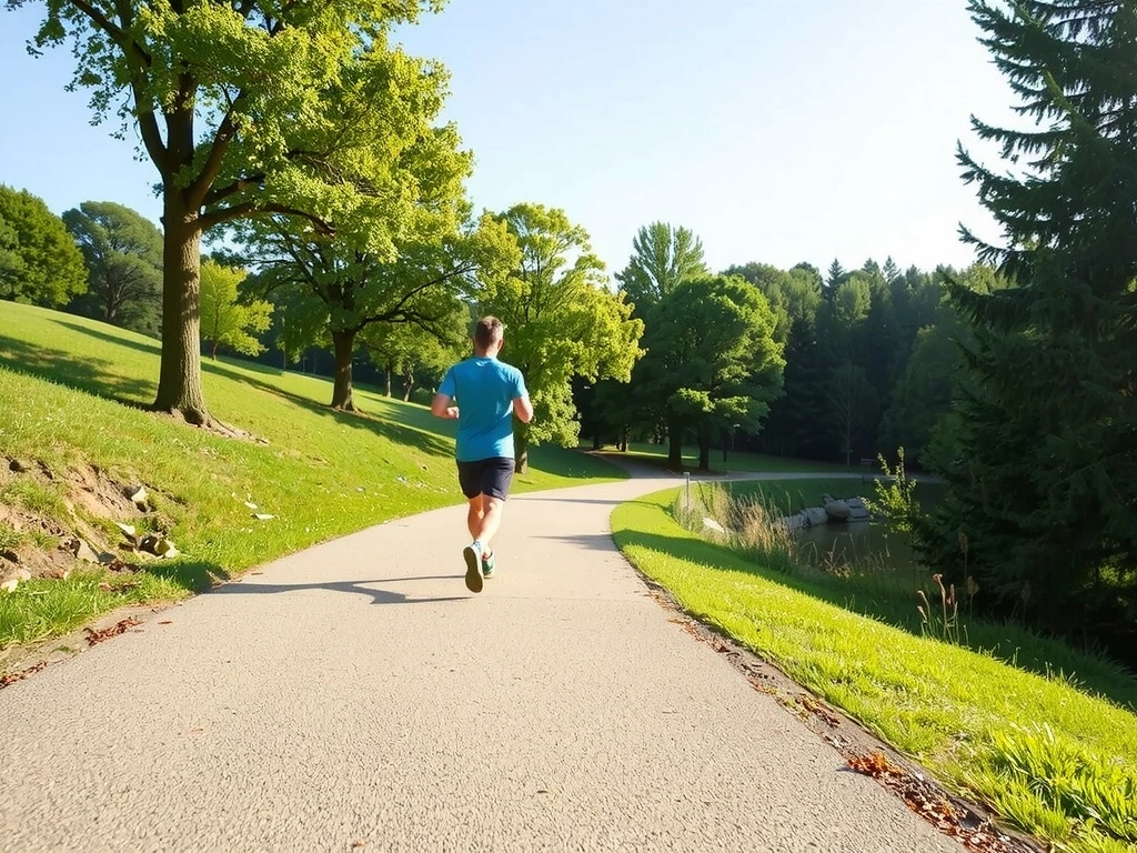 A person jogging outdoors in a lush green park, symbolizing an active and healthy lifestyle.